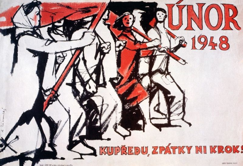 Plakát Adolfa Zábranského oslavující tzv. vítězný únor.